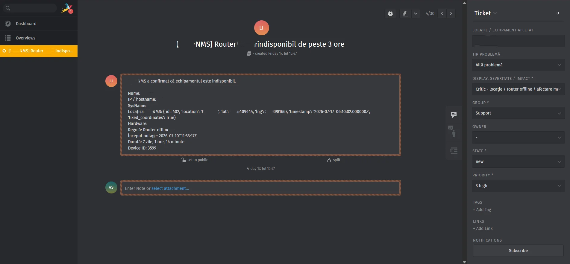 Monitorizare centralizată și automatizarea incidentelor de rețea