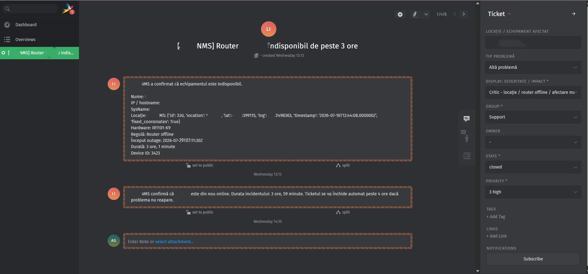 Monitorizare centralizată și automatizarea incidentelor de rețea